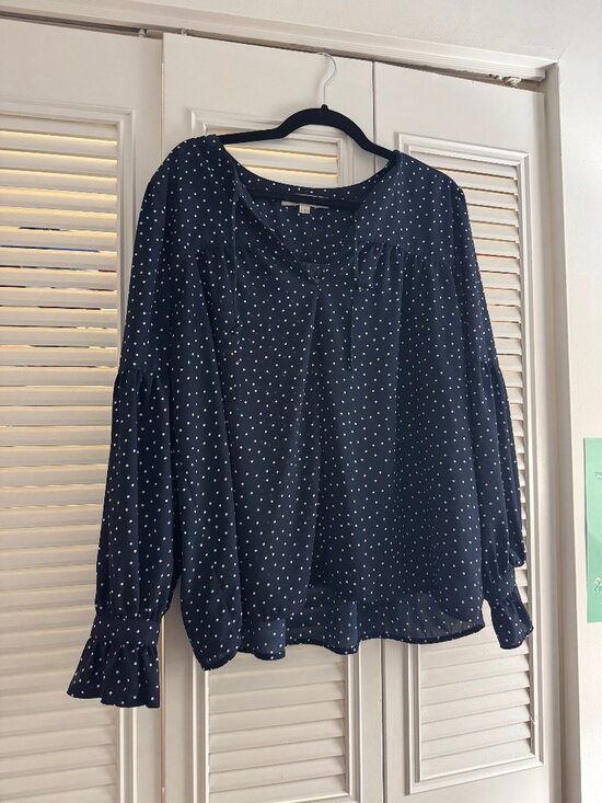 LOFT Tops - Loft Navy White Polka Dot Blouse XL